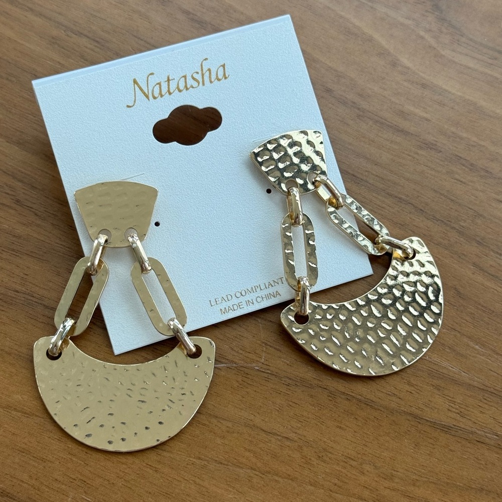Natasha Couture Hammered Gold Chain Earrings